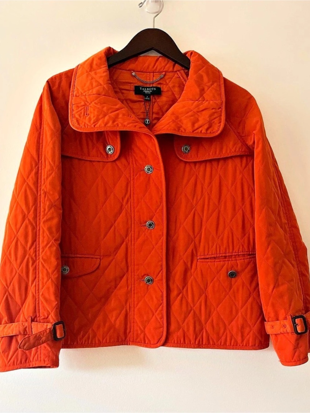Talbots Quilted Barn Jacket in Orange Petite Small